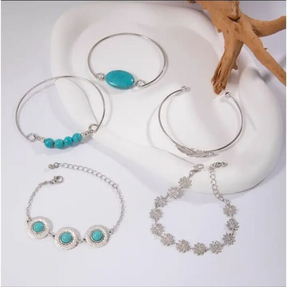 3 for $26 - Multi Layer Turquoise Silver Bracelet Set - Picture 2 of 5